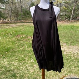 ASOS DRESS SHIFT TUNIC BLACK FLOWY TRAPEZE SLEEVELESS TIE SHOULDER SIZE 14